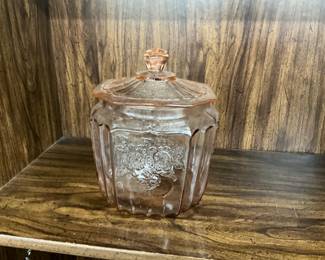 Pink Anchor Hocking Depression Glass Mayfair Cookie Jar w/Lid 