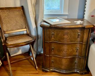 Came back/seat folding chair; Baker cabinet