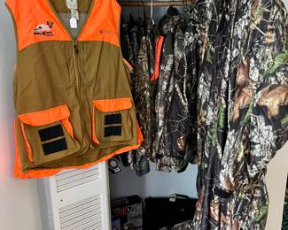 Large selection hunting clothing 2X-4X; camo bags, gloves, hats, boots, waders, etc.