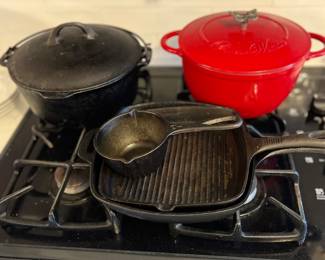 Cast iron skillets and Dutch oven.