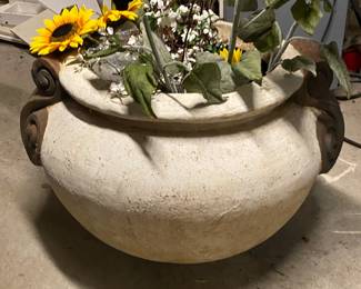 LARGE FIBERGLASS ANTIQUE FINISH PLANTER POT