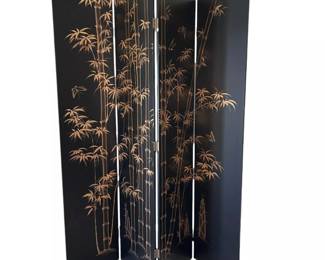Vintage MCM Asian black and gold room divider