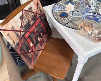 Rolling desk chairs, white painted table, coastal decor