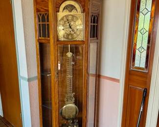 BEAUTIFUL RARE CORNER CORNER CURIO CABINET GRANDFATHER CLOCK. SALE PRICED AY $195