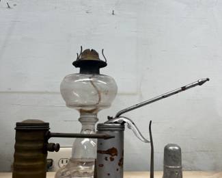 Antique Oil Cans & Hurricane Lamp