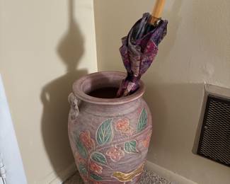 Large, tall, HEAVY pottery umbrella/cane stand