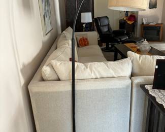 Tall modern arch-lamp with drum shade