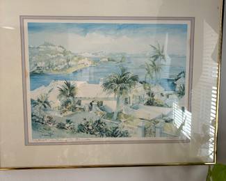 Original watercolor painting, entitled "Waterlot" Southampton, Bermuda, signed by C. Holding