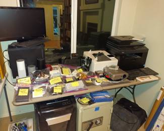 Gateway pc, electronics, HP color laserjet and Dell multifunction printer