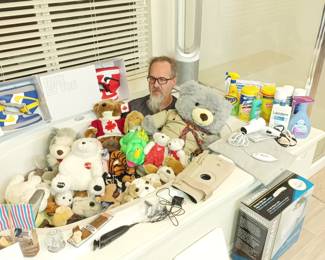Goofball in a tub of plush