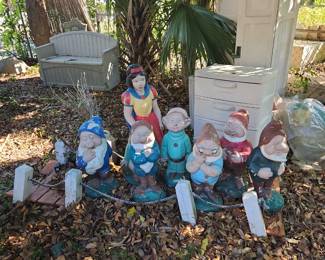 I don't know if I already said this but this is a complete set from the 1960s, concrete Snow White and the seven dwarfs located at the 777 Cronin avenue Estate. $1,500 for the whole set price is firm