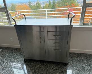 Stainless Steel Rolling Cabinet Cart. Height from top of handles to floor = 41in | D 19.1/4in | W 40.3/8 in