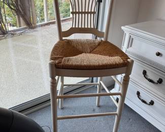 1 White Bar Stool with Rush Seat (Ethan Allen).
