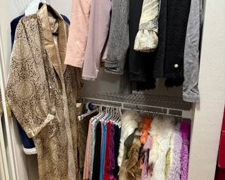 Women's Clothing and  Accessories. Suits, Suit Jackets, Shawls, Boleros, Bathrobes, and accessories in boxes.