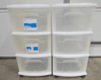 Two Small 3Drawer Storage Carts On Wheels
