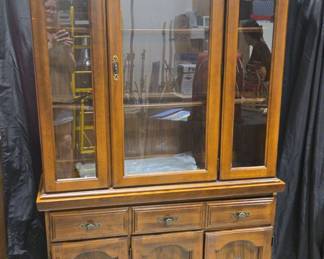 Vintage 2 Piece Wood And Glass China Cabinet