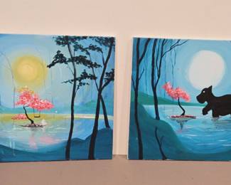 Two Original Teal Art Pieces