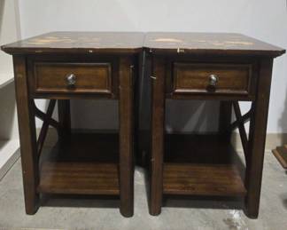 Two Small Brown End Tables