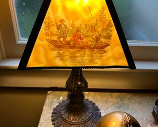 Pair of these lovely hand painted Currier and Ives shade lamps