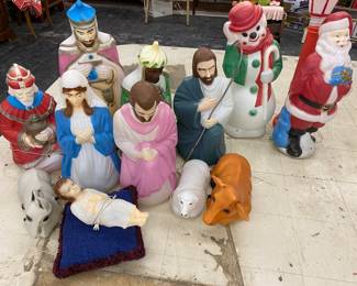 Vintage Empire Blow Molds, 9 Piece Naivity Set, Frosty Santa,