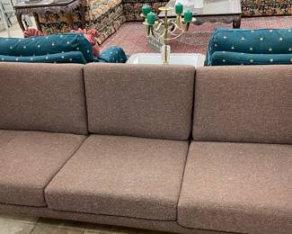 Mid Century 1960's Tweed Fabric Office Couch/Walnut Frame