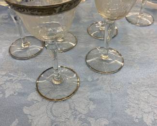 Vintage Maryland Glass Co. Diana & Cupid Platinum Rim Cordials 