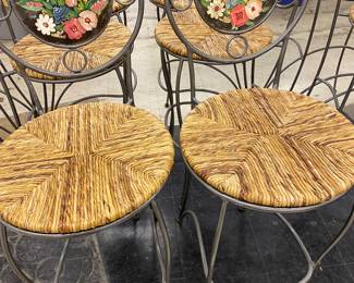 Upscale Richard Honquist of Barrington, Hand Tooled Hand Painted, Rush Seats, Bar Kitchen Island Chairs 