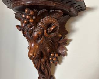 19th century Black Forest wooden shelf with inset brass,