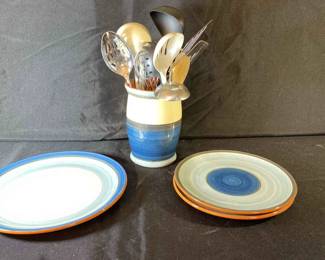 Hand Painted Dishes And Various Kitchen Utensils