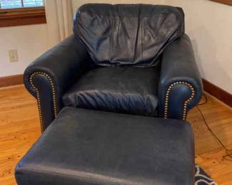 Blue Leather Chair With Ottoman