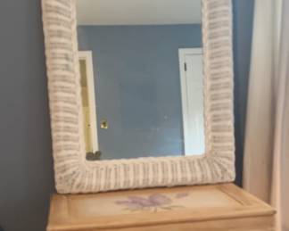 Vintage Wicker Mirror Flower Art Chest Via