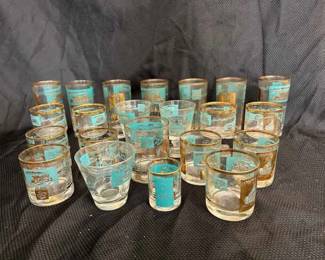 007 Vintage Libbey Turquoise And Gold Riverboat Glasses
