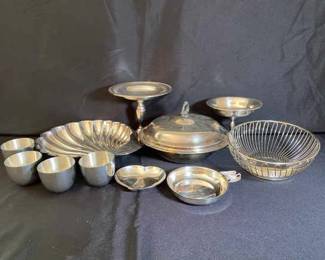 Silver Plated Dishes And Pewter Cups