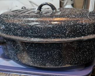 Vintage Black Enameled Roasting Pan 