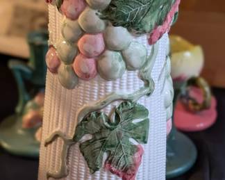 Fitz and Floyd Bordeaux Vase Grape Leaves Basketweave