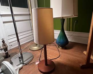 Mid- Century Modern style table lamps                                       Wood- $25                                                                                                       Green & Blue $130
