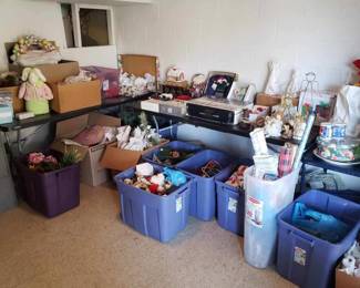 Bins of Holiday Decorations