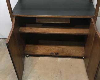 Incredible MCM dry bar unit with glass top and opening bottom doors. 36"L 16"W 36"H