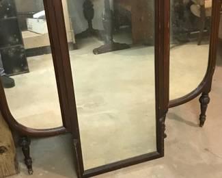 Vintage Art Deco French Vanity w/ Tri-Fold Mirror. Vanity measurements (w/out mirror) - 46"L 18"W 32"H