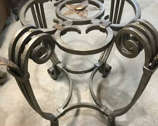 Pair of Glass and Metal Side Tables. Glass pieces for both are included (not pictured). 24"L 19"W 22"H.