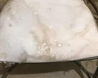 Marble Kitchen Table w/ 4 Chairs. Glass top is included but not shown in picture. One seat cover is damaged (see pics). 38" Diameter 31" Height.