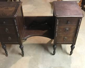 Vintage Art Deco French Vanity w/ Tri-Fold Mirror. Vanity measurements (w/out mirror) - 46"L 18"W 32"H