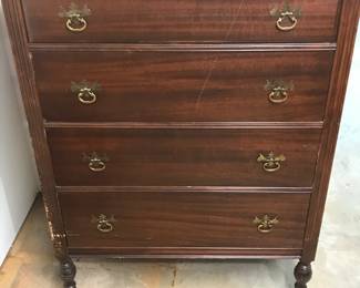 MCM Wood Dresser w/ Wheels and 4 Drawers. 34"L 17"W 48"H