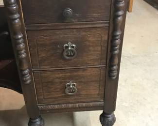 Vintage Art Deco French Vanity w/ Tri-Fold Mirror. Vanity measurements (w/out mirror) - 46"L 18"W 32"H