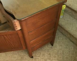 Antique Cabinet w/ Three Drawers, One Door and Glass Top. 36"L 18"W 34"H