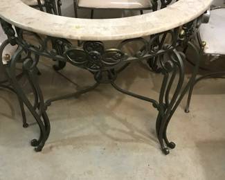 Marble Kitchen Table w/ 4 Chairs. Glass top is included but not shown in picture. One seat cover is damaged (see pics). 38" Diameter 31" Height. 