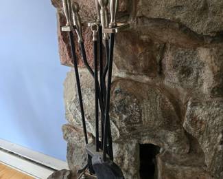 Brass and Iron Fireplace Set