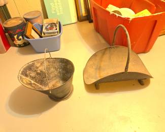 Vintage Coal Bin and Brass Wood Caddy