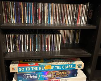 Assortment of CD's, Assortment of Board Games – Milton Bradley Go To The Head Of The Class Board Game, Trivial Pursuit DVD Pop Culture Board Game, Parker Brothers Monopoly Board Game