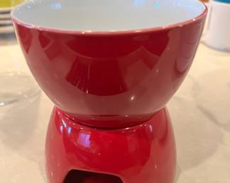 Mini Red Ceramic Fondue Melting Pot